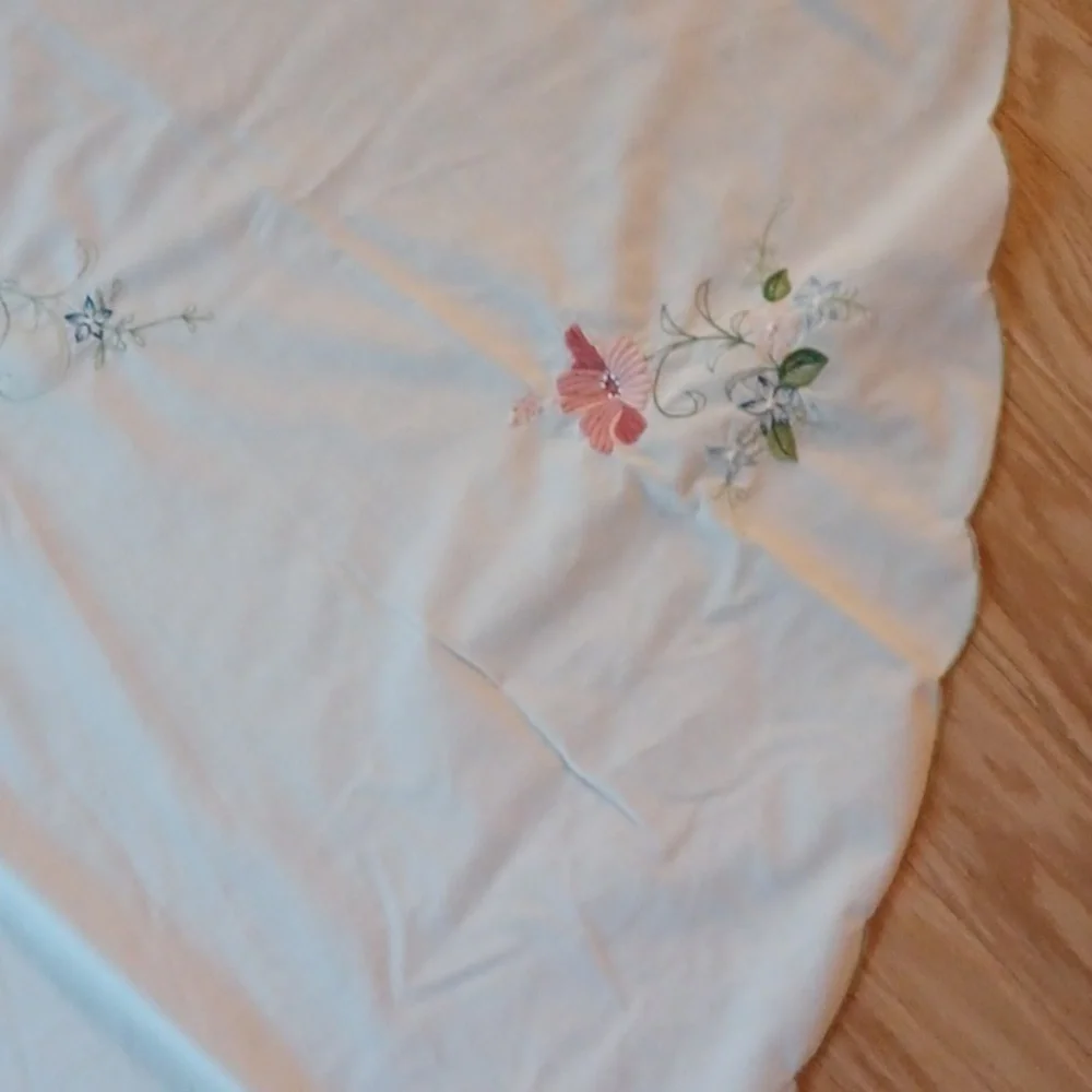 Vintage Needle Piont Floral Embroidered Tablecloth - Oval 64Wx78 L